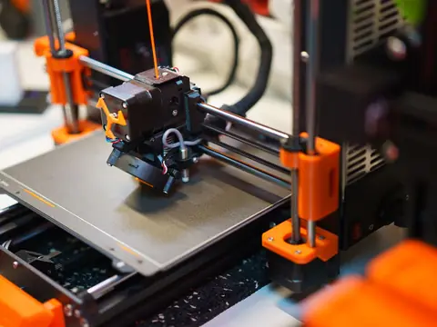 A 3D printer laying a part on its build plate